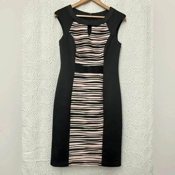 2/$12 Connected Apparel Dress Size 6 Black Pink Textured Stripes Shiny Knit - Picture 13 of 13